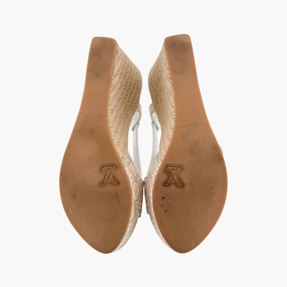 Louis Vuitton Espadrille Wedge Sandals Size 38.5 US 8.5 Beige LV Canvas Platform - Picture 13 of 14